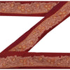 Sanskriti Vintage Sari Border Hand Embroidered 1 YD Trim Ribbon Dark Red Lace 1W