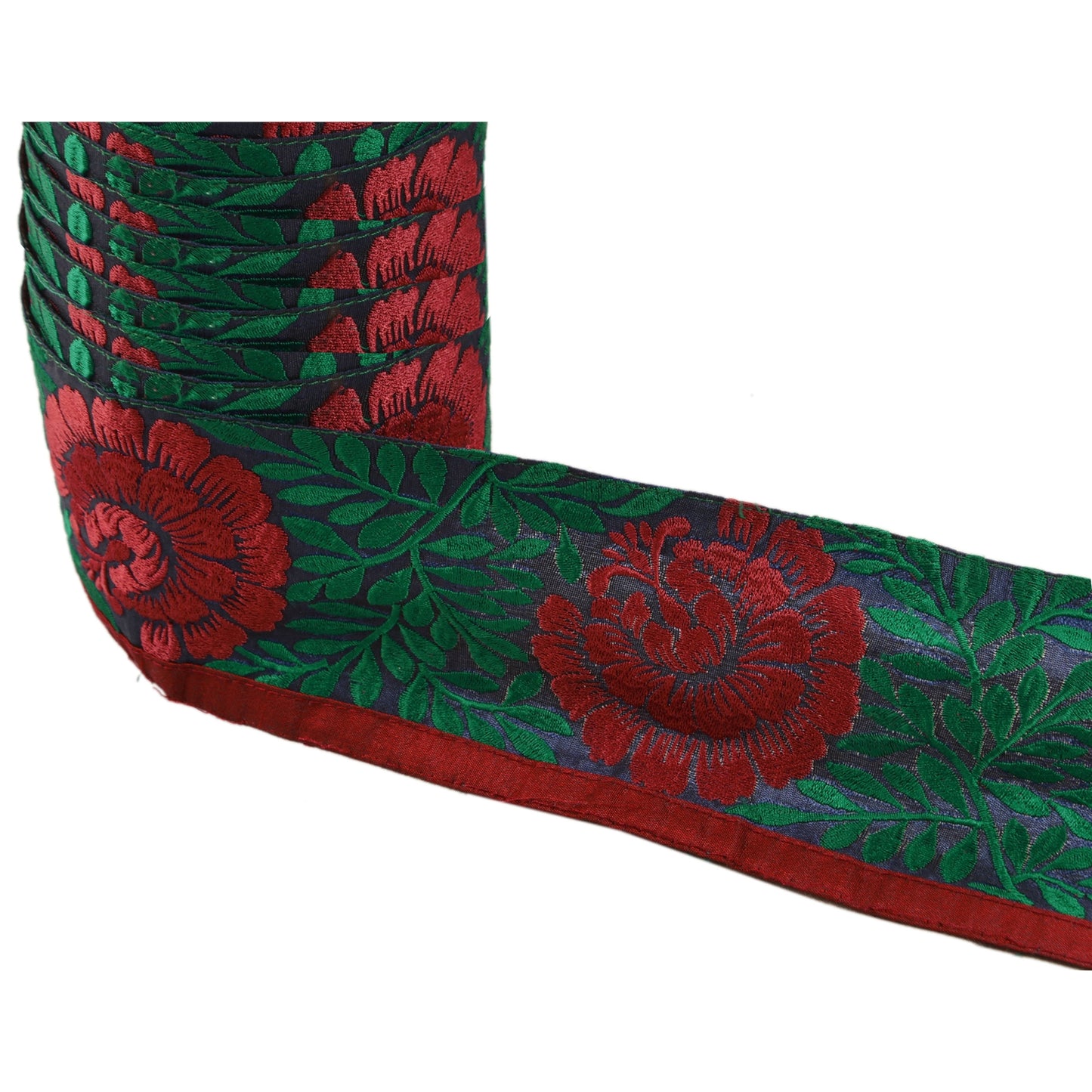 Санскрити Винтажная кайма Антикварная вышитая 1 ярдовая отделка Шитье Синее кружево ручной работы