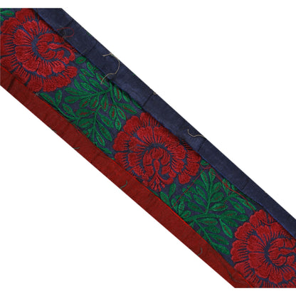 Санскрити Винтажная кайма Антикварная вышитая 1 ярдовая отделка Шитье Синее кружево ручной работы