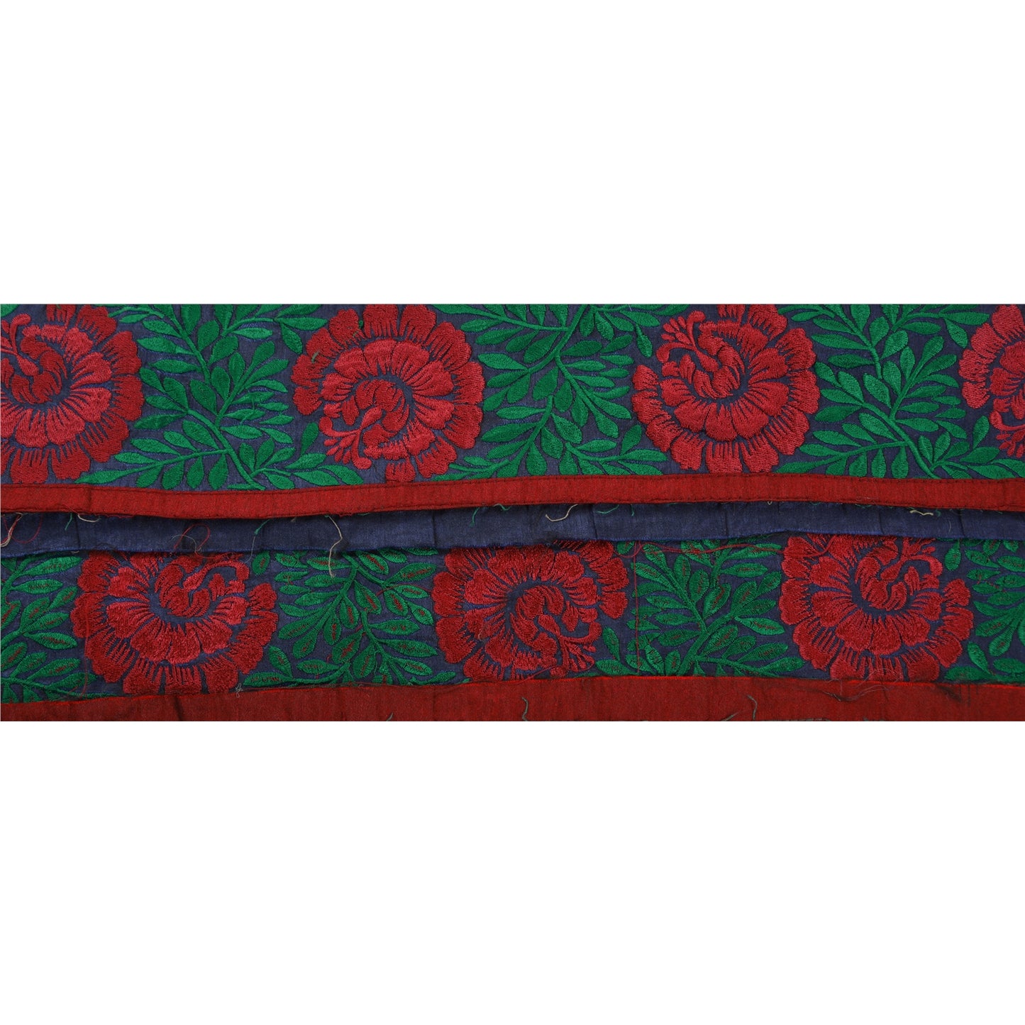 Санскрити Винтажная кайма Антикварная вышитая 1 ярдовая отделка Шитье Синее кружево ручной работы