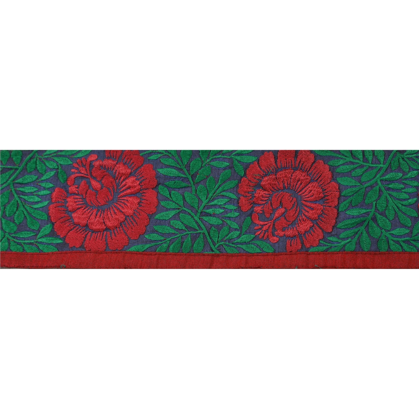 Санскрити Винтажная кайма Антикварная вышитая 1 ярдовая отделка Шитье Синее кружево ручной работы