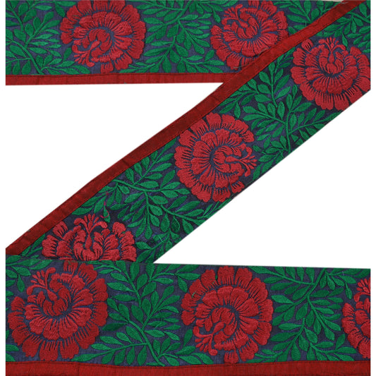 Sanskriti Vintage Border Antique Embroidered 1 Yard Trim Sewing Blue Craft Lace