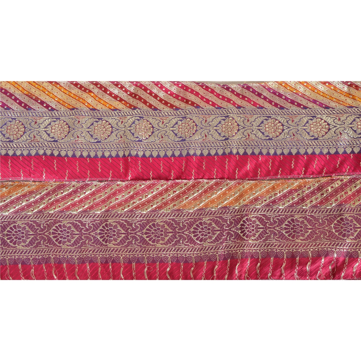 Sanskriti Vintage Sari Border Woven Brocade 1 Yd Trim Craft Sewing Pink Lace