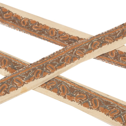 Sanskriti Vintage Border Antique Hand Embroidered Ari Work 1 YD Trim Ribbon Lace