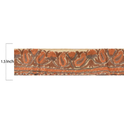 Sanskriti Vintage Border Antique Hand Embroidered Ari Work 1 YD Trim Ribbon Lace