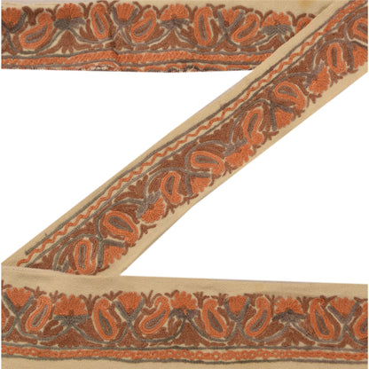 Sanskriti Vintage Border Antique Hand Embroidered Ari Work 1 YD Trim Ribbon Lace
