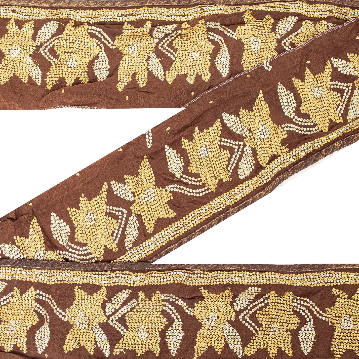 SANSKRITI VINTAGE Border Antique Hand Beaded 1 YD Indian Trim Sewing Brown Lace