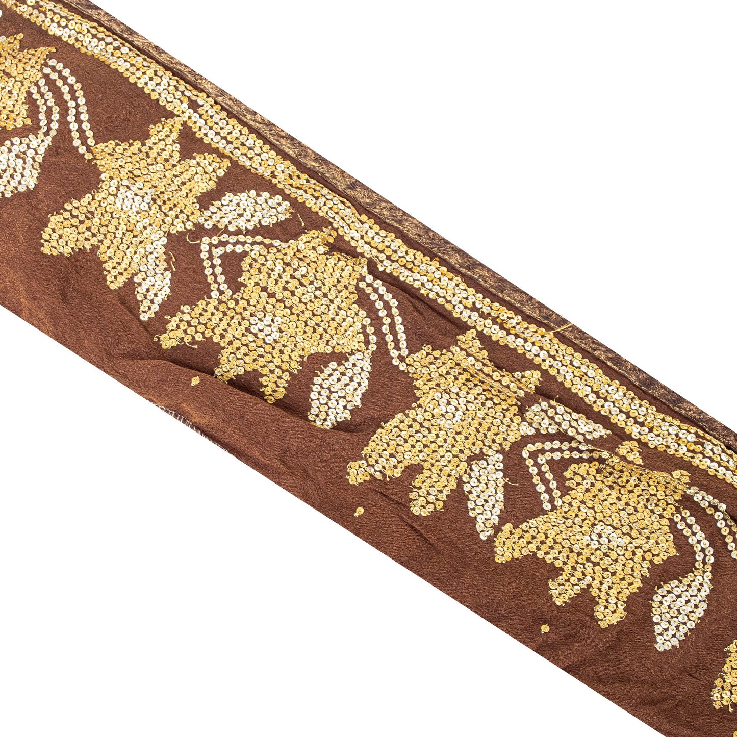 SANSKRITI VINTAGE Border Antique Hand Beaded 1 YD Indian Trim Sewing Brown Lace