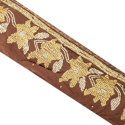 SANSKRITI VINTAGE Border Antique Hand Beaded 1 YD Indian Trim Sewing Brown Lace