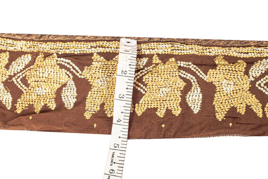 SANSKRITI VINTAGE Border Antique Hand Beaded 1 YD Indian Trim Sewing Brown Lace