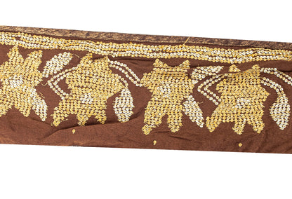 SANSKRITI VINTAGE Border Antique Hand Beaded 1 YD Indian Trim Sewing Brown Lace