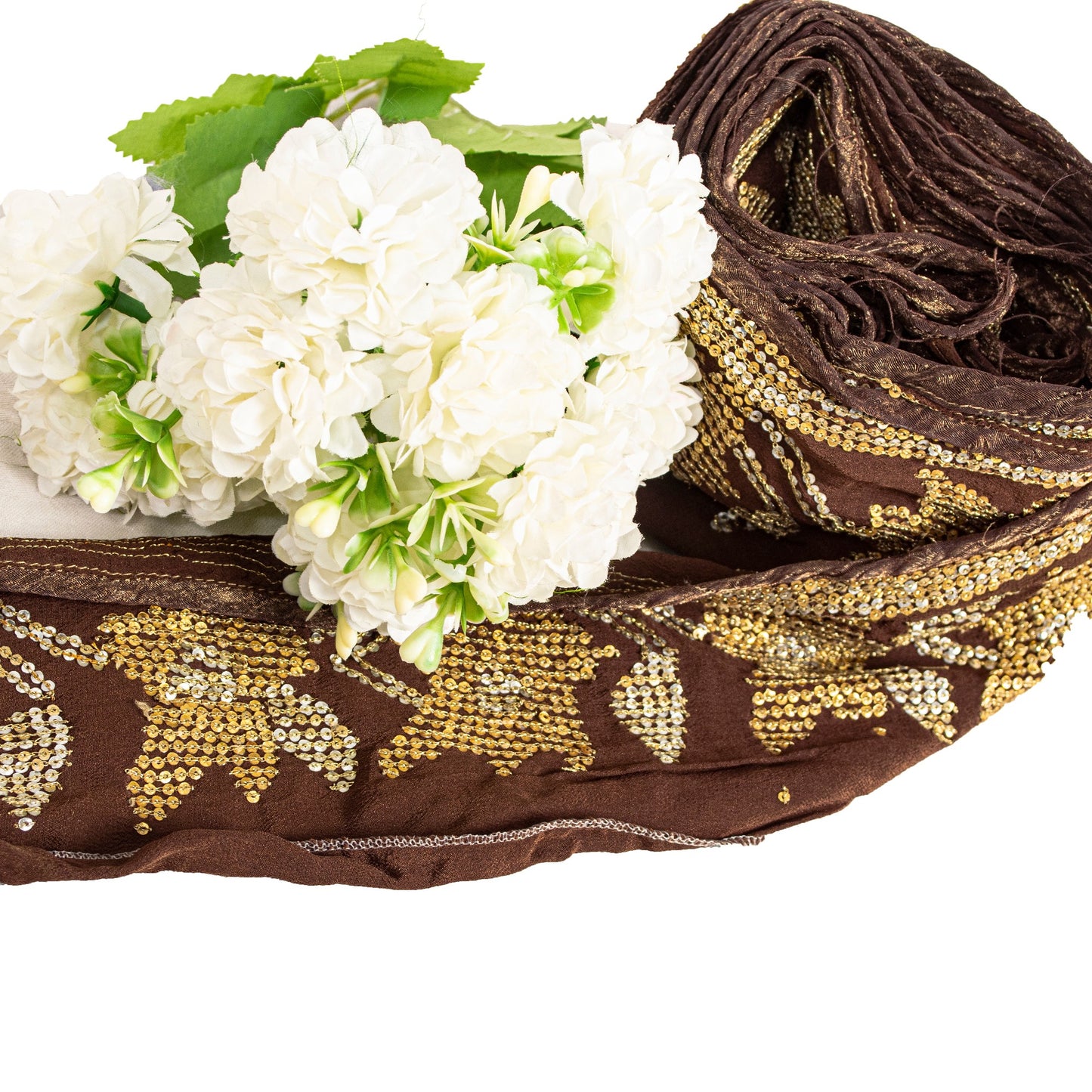 SANSKRITI VINTAGE Border Antique Hand Beaded 1 YD Indian Trim Sewing Brown Lace