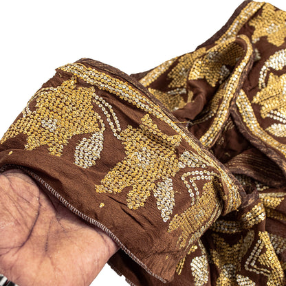 SANSKRITI VINTAGE Border Antique Hand Beaded 1 YD Indian Trim Sewing Brown Lace