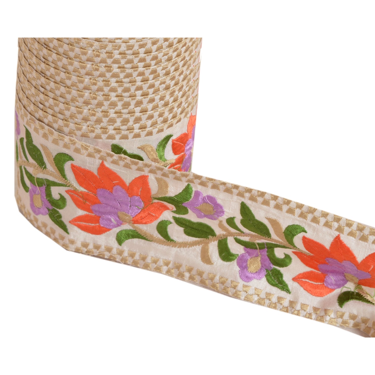 SANSKRITI VINTAGE Border Hand Embroidered 1 Yard Trim Sewing White Craft Lace