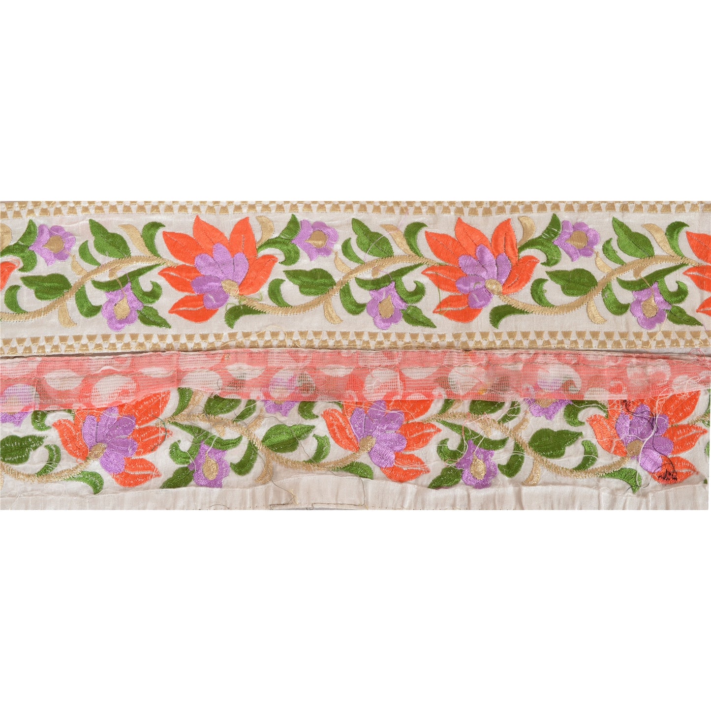 SANSKRITI VINTAGE Border Hand Embroidered 1 Yard Trim Sewing White Craft Lace