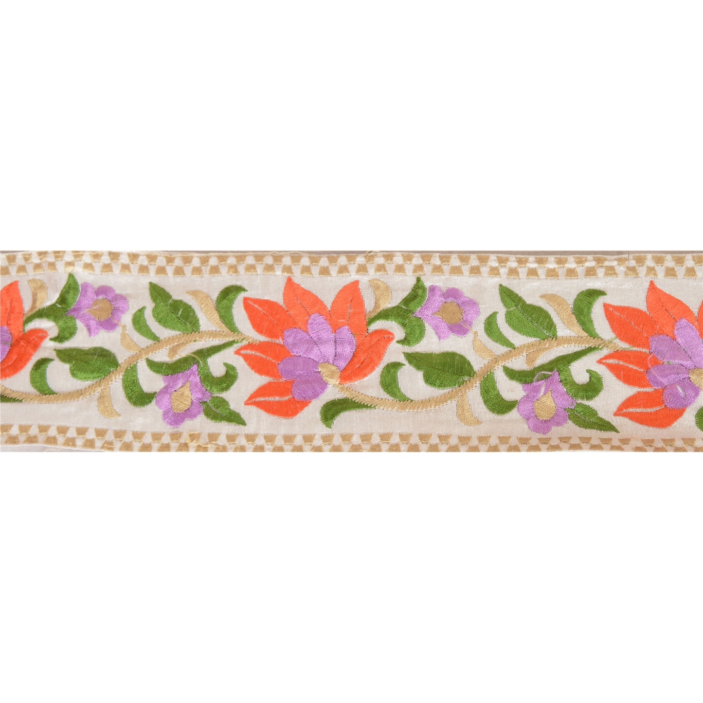 SANSKRITI VINTAGE Border Hand Embroidered 1 Yard Trim Sewing White Craft Lace