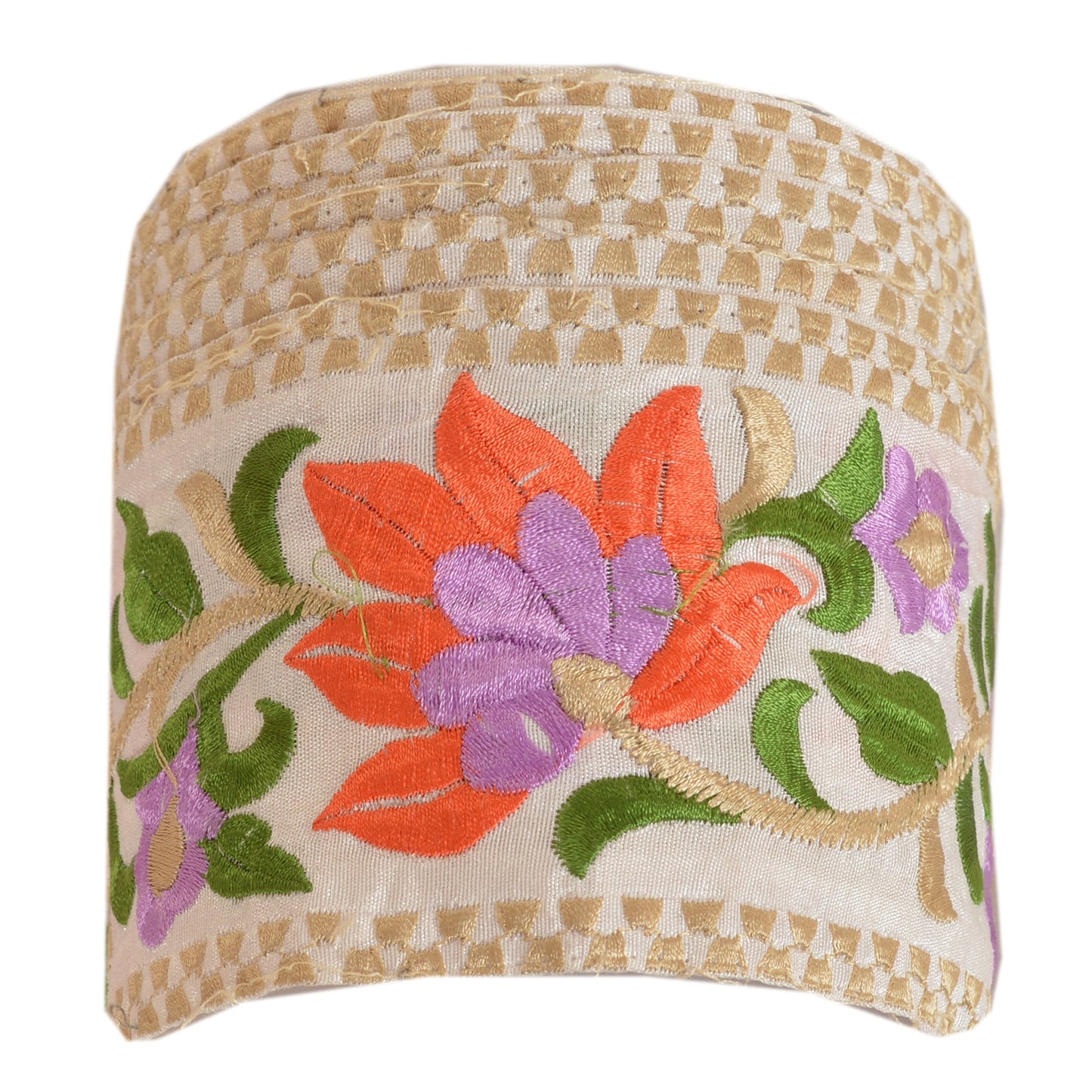 SANSKRITI VINTAGE Border Hand Embroidered 1 Yard Trim Sewing White Craft Lace