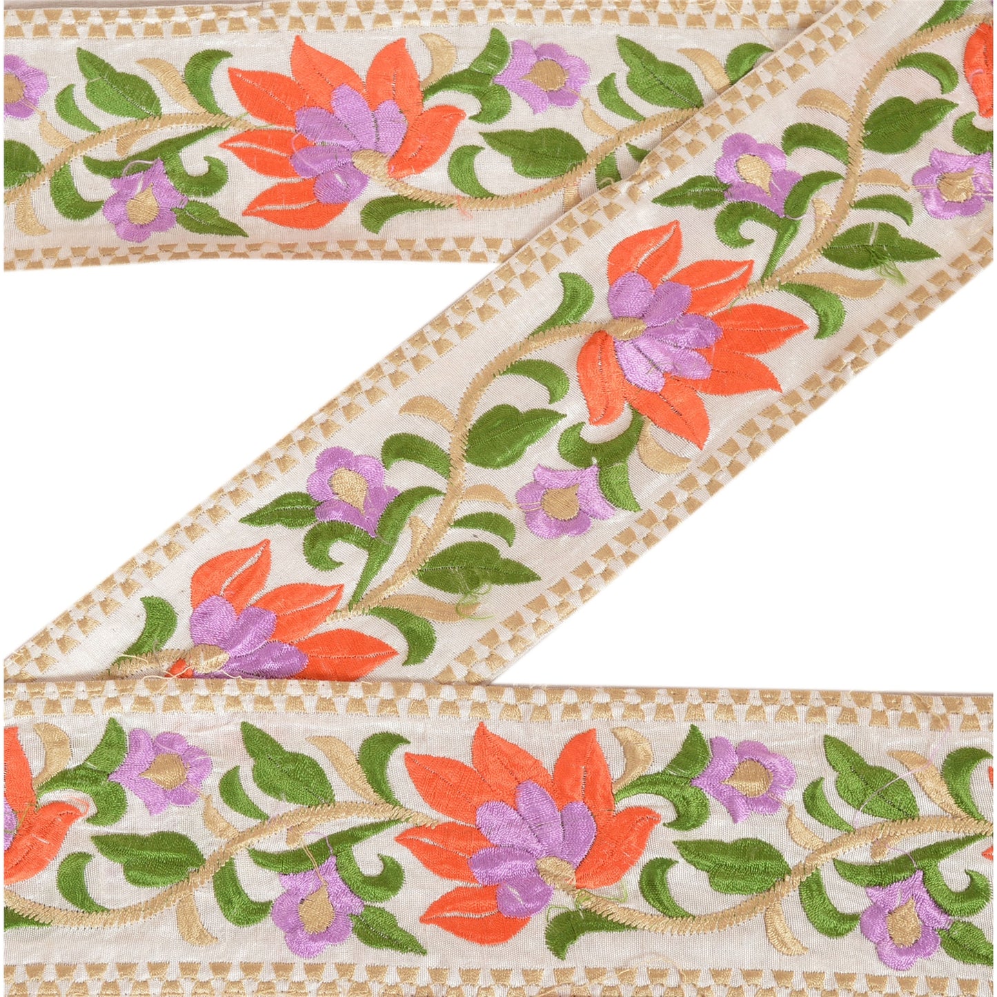 SANSKRITI VINTAGE Border Hand Embroidered 1 Yard Trim Sewing White Craft Lace