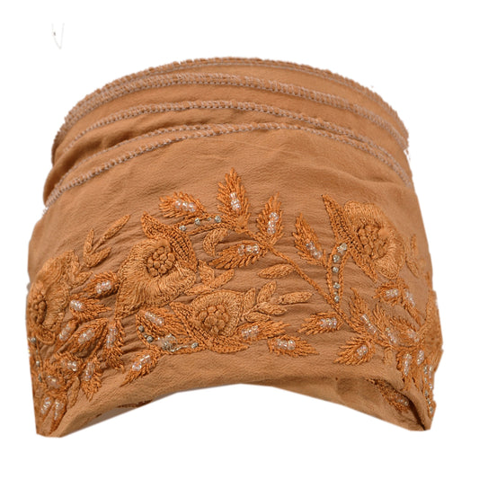 Sanskriti Vintage Sari Border Hand Beaded 1 Yard Trims Sewing Brown Decor Lace