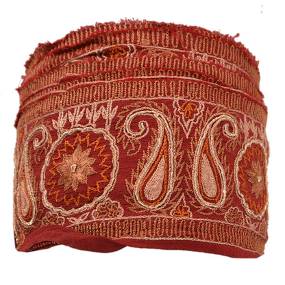 Sanskriti Vintage Sari Border Hand Embroided 1Yd Trim Sewing Dark Red Craft Lace