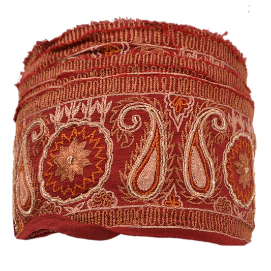 Sanskriti Vintage Sari Border Hand Embroided 1Yd Trim Sewing Dark Red Craft Lace