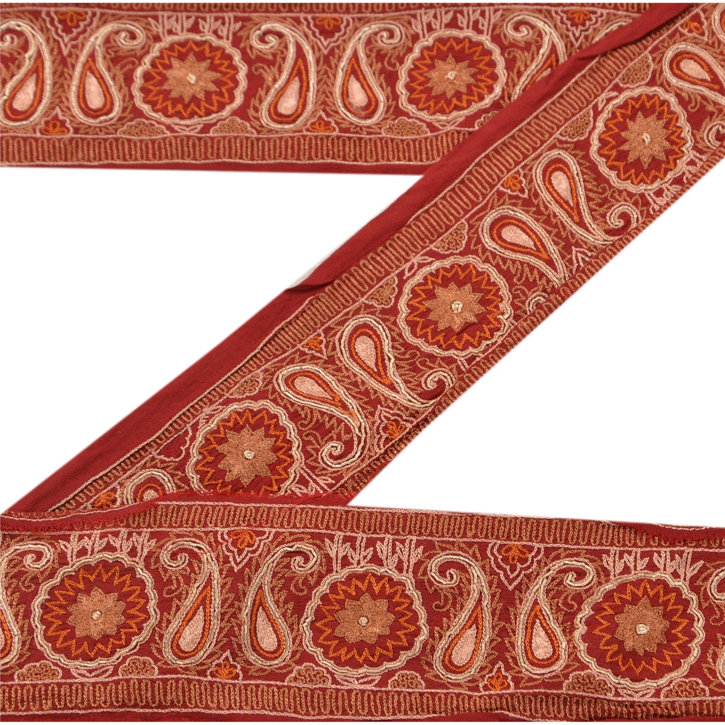 Sanskriti Vintage Sari Border Hand Embroided 1Yd Trim Sewing Dark Red Craft Lace