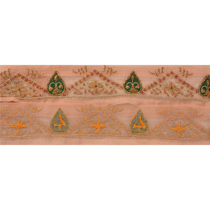 SANSKRITI VINTAGE Border Hand Beaded 1 YD Indian Trim Sewing Peach Zari Lace