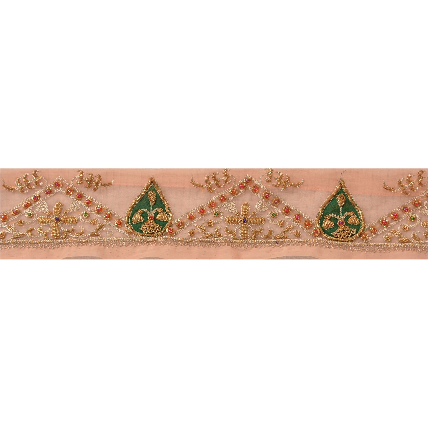 SANSKRITI VINTAGE Border Hand Beaded 1 YD Indian Trim Sewing Peach Zari Lace