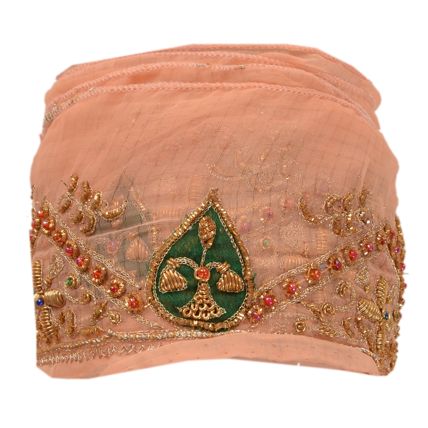 SANSKRITI VINTAGE Border Hand Beaded 1 YD Indian Trim Sewing Peach Zari Lace