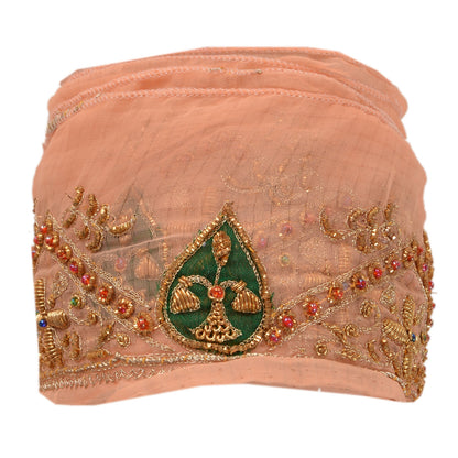 SANSKRITI VINTAGE Border Hand Beaded 1 YD Indian Trim Sewing Peach Zari Lace