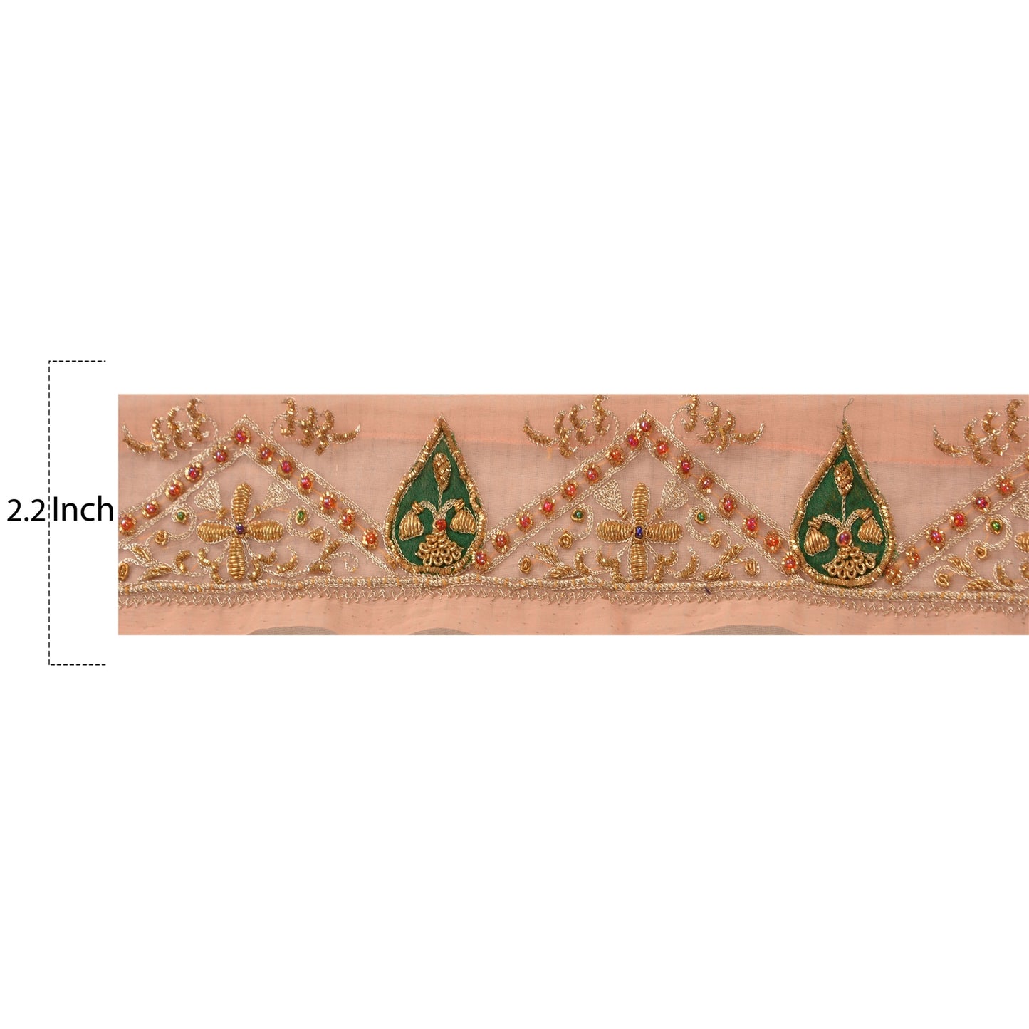 SANSKRITI VINTAGE Border Hand Beaded 1 YD Indian Trim Sewing Peach Zari Lace