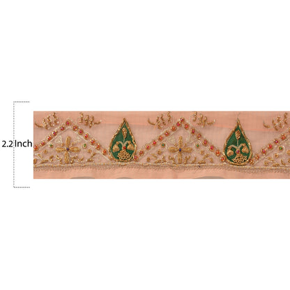 SANSKRITI VINTAGE Border Hand Beaded 1 YD Indian Trim Sewing Peach Zari Lace