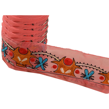 Sanskriti Vintage Border Antique Hand Embroidery 1YD Trim Sewing Pink Craft Lace