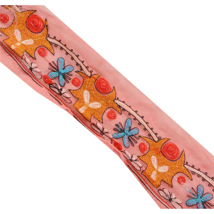 Sanskriti Vintage Border Antique Hand Embroidery 1YD Trim Sewing Pink Craft Lace