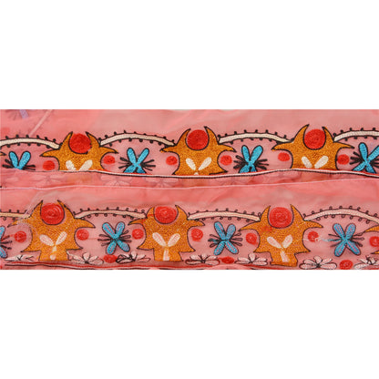 Sanskriti Vintage Border Antique Hand Embroidery 1YD Trim Sewing Pink Craft Lace