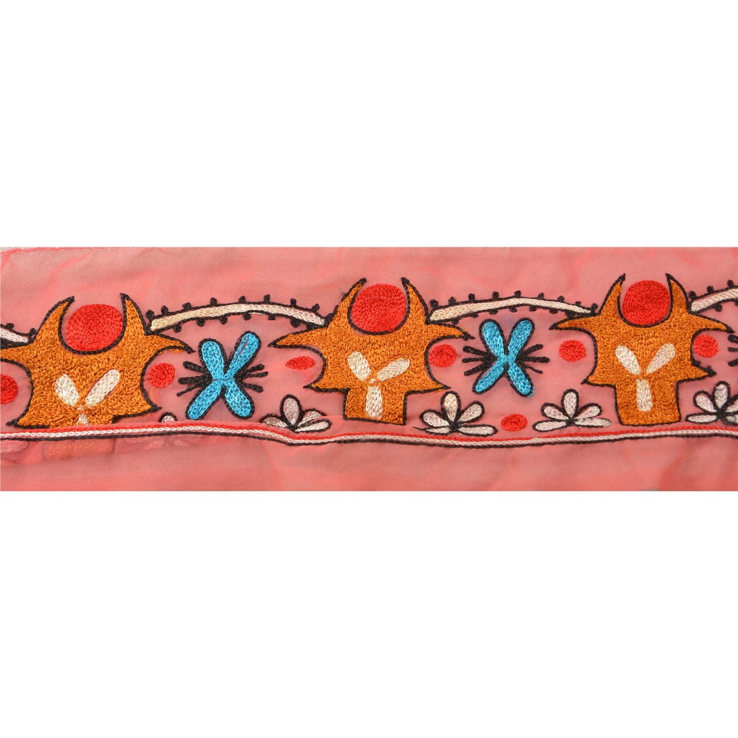 Sanskriti Vintage Border Antique Hand Embroidery 1YD Trim Sewing Pink Craft Lace