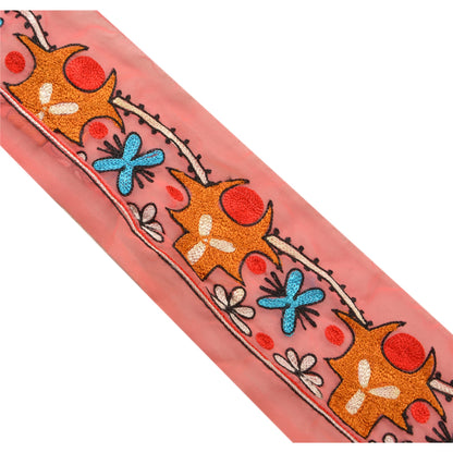 Sanskriti Vintage Border Antique Hand Embroidery 1YD Trim Sewing Pink Craft Lace