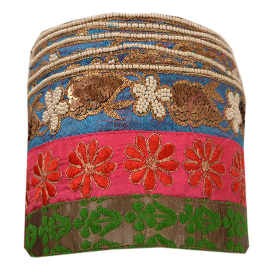 Sanskriti Vintage Saree Border Hand Beaded 1 Yard Trims Sewing Multi Color Lace