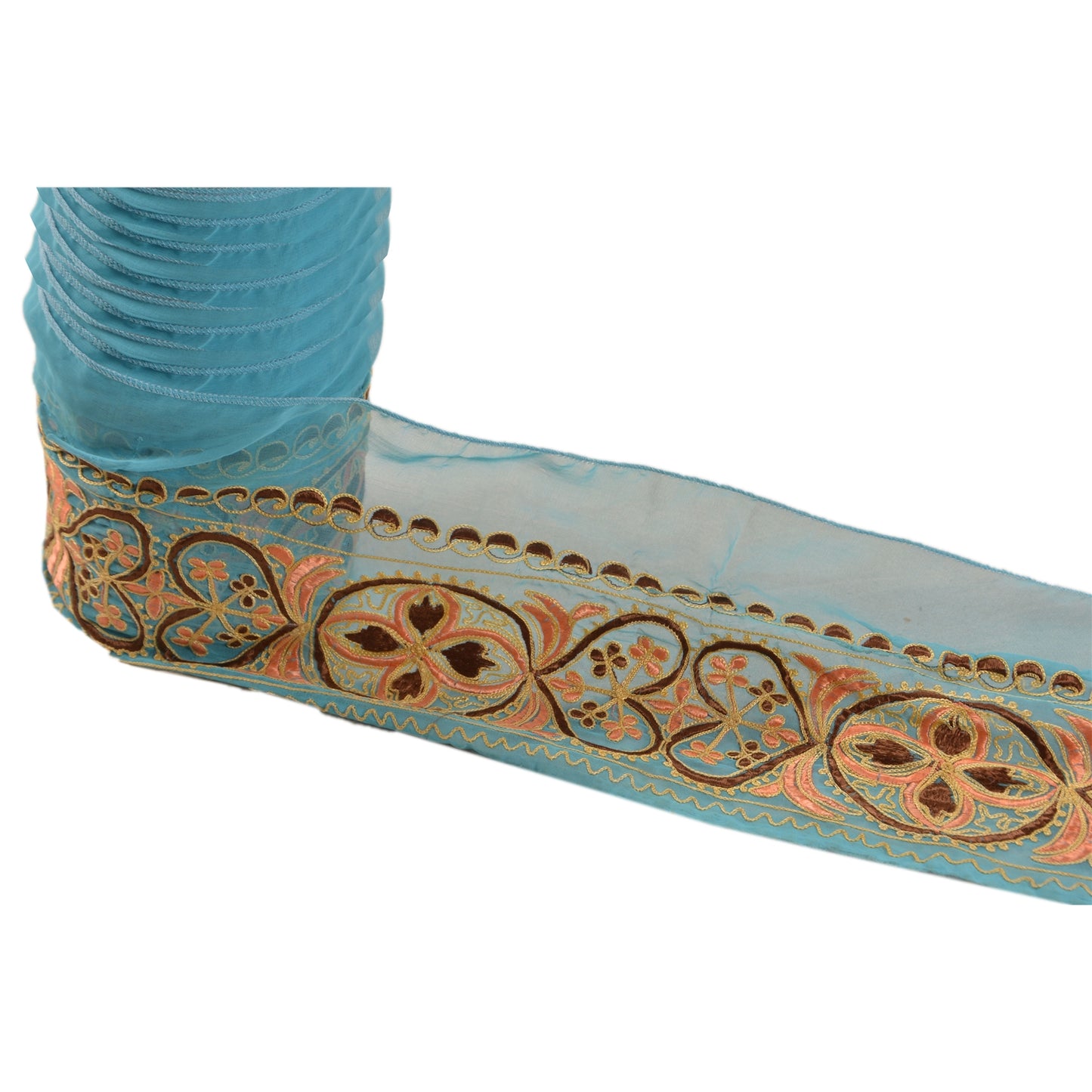 Sanskriti Vintage Sari Border Hand Embroidered 1 Yd Trim Sewing Blue Craft Lace