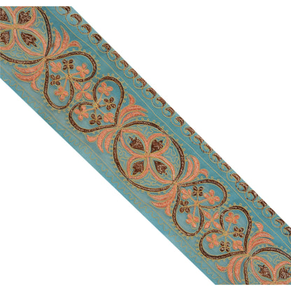 Sanskriti Vintage Sari Border Hand Embroidered 1 Yd Trim Sewing Blue Craft Lace