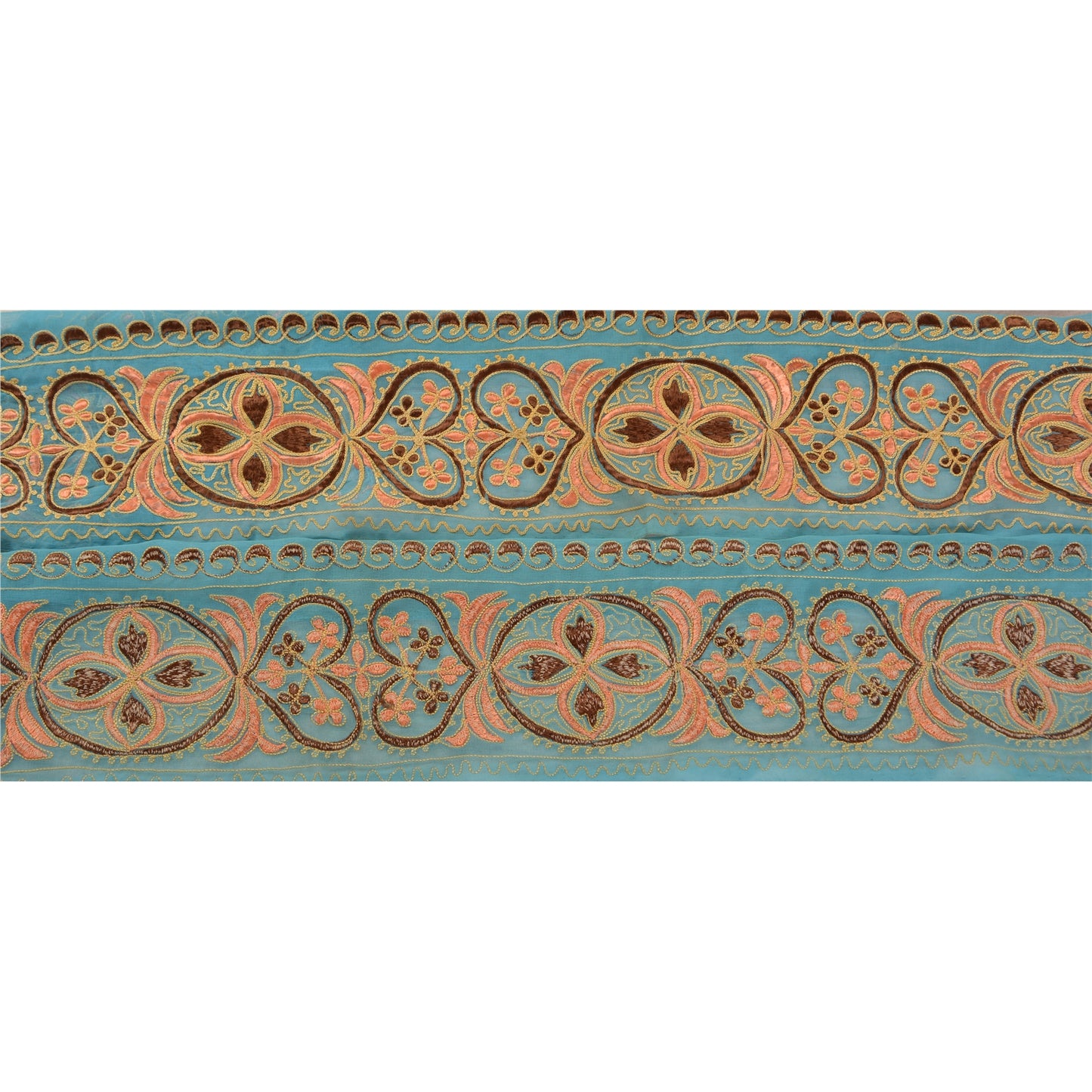 Sanskriti Vintage Sari Border Hand Embroidered 1 Yd Trim Sewing Blue Craft Lace