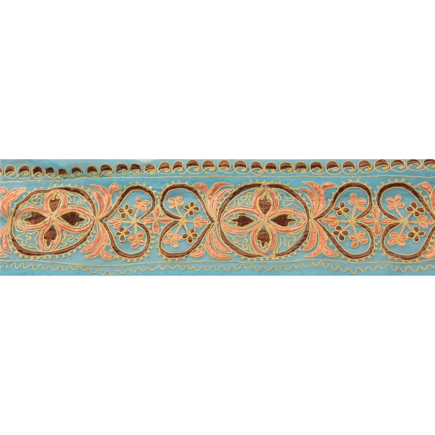 Sanskriti Vintage Sari Border Hand Embroidered 1 Yd Trim Sewing Blue Craft Lace