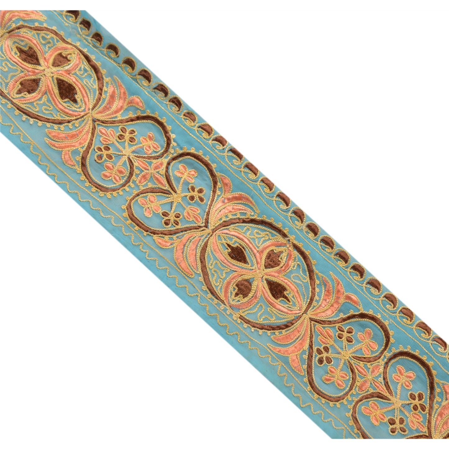 Sanskriti Vintage Sari Border Hand Embroidered 1 Yd Trim Sewing Blue Craft Lace