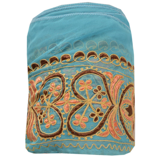 Sanskriti Vintage Sari Border Hand Embroidered 1 Yd Trim Sewing Blue Craft Lace
