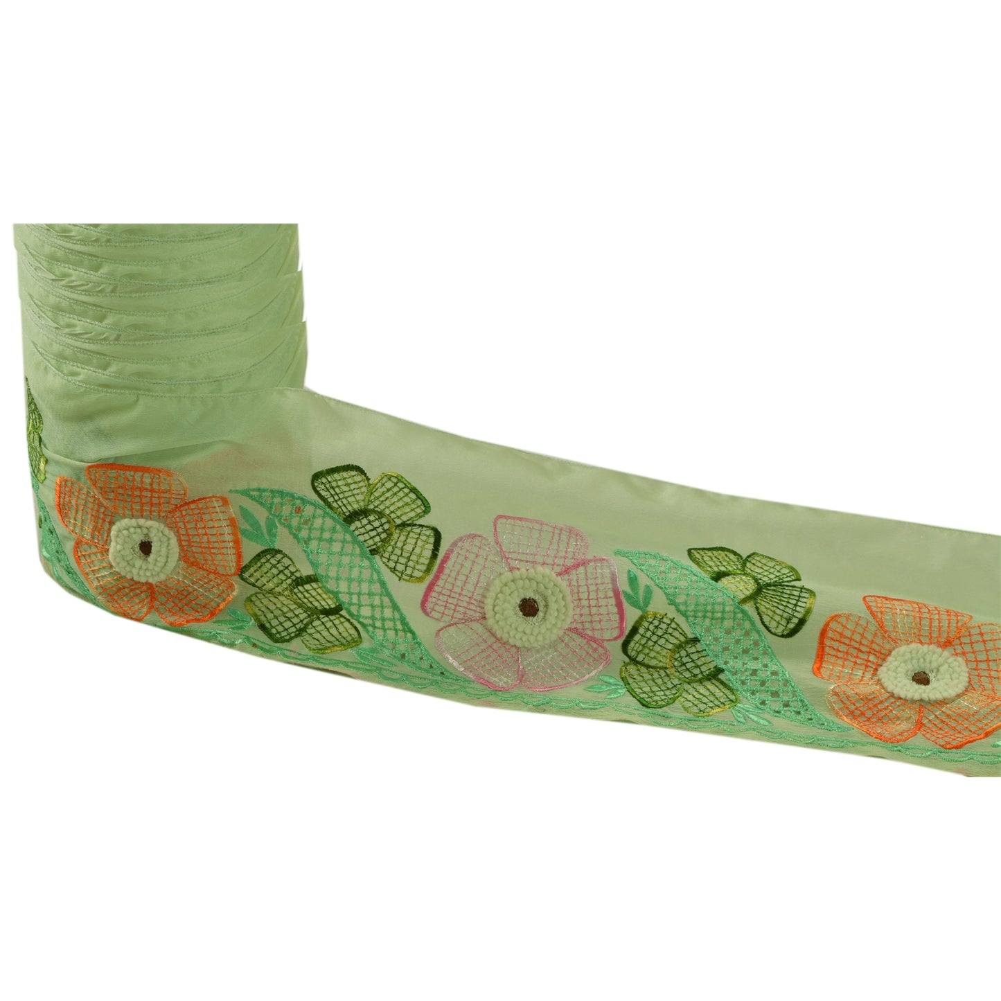 Sanskriti Vintage Sari Border Hand Embroidered 1 Yd Trim Sewing Green Craft Lace