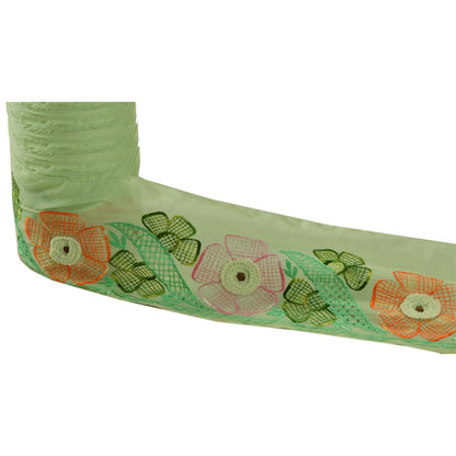 Sanskriti Vintage Sari Border Hand Embroidered 1 Yd Trim Sewing Green Craft Lace