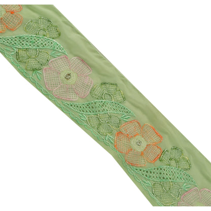 Sanskriti Vintage Sari Border Hand Embroidered 1 Yd Trim Sewing Green Craft Lace