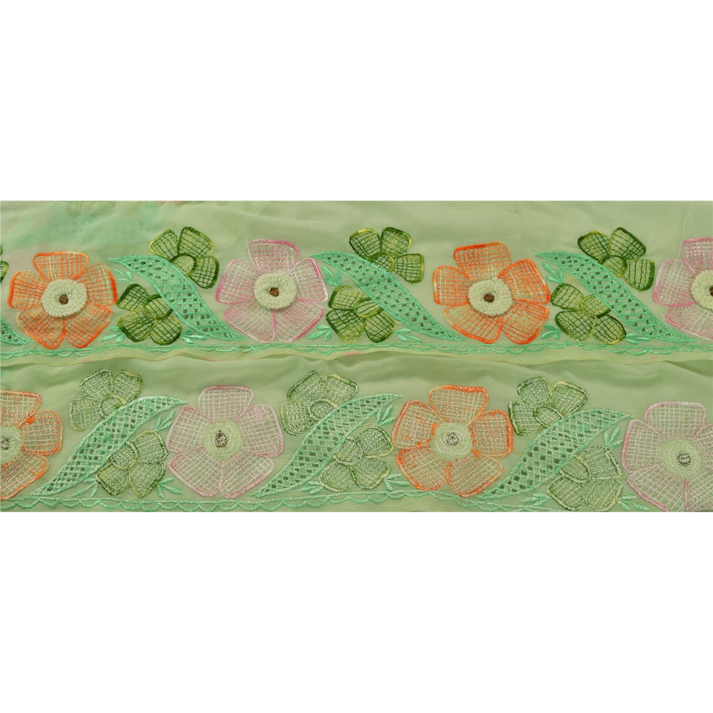 Sanskriti Vintage Sari Border Hand Embroidered 1 Yd Trim Sewing Green Craft Lace