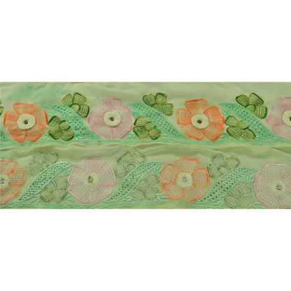 Sanskriti Vintage Sari Border Hand Embroidered 1 Yd Trim Sewing Green Craft Lace