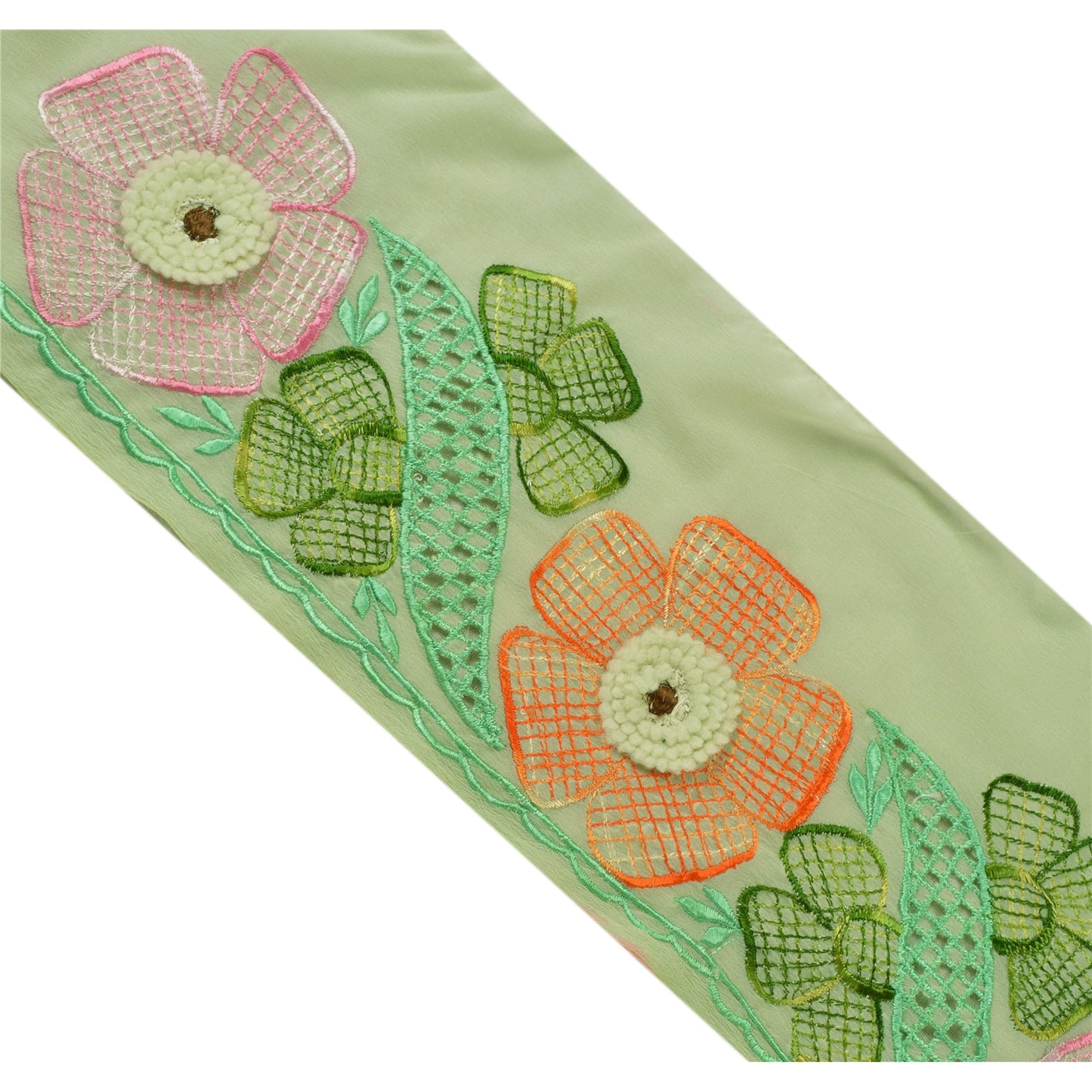 Sanskriti Vintage Sari Border Hand Embroidered 1 Yd Trim Sewing Green Craft Lace